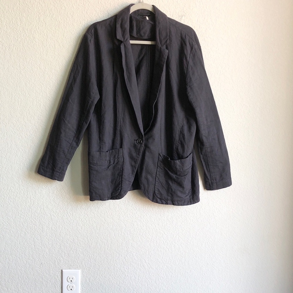 Free People Simply Perfect Blazer Linen Blend Dark Grey XS Oversized